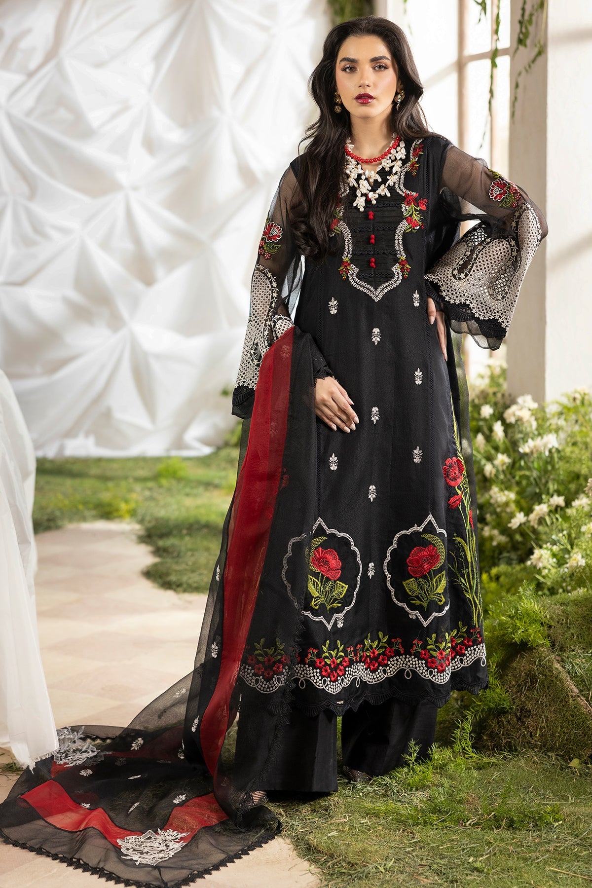 3-PC Embroidered  Cotton Net CMA-5-187