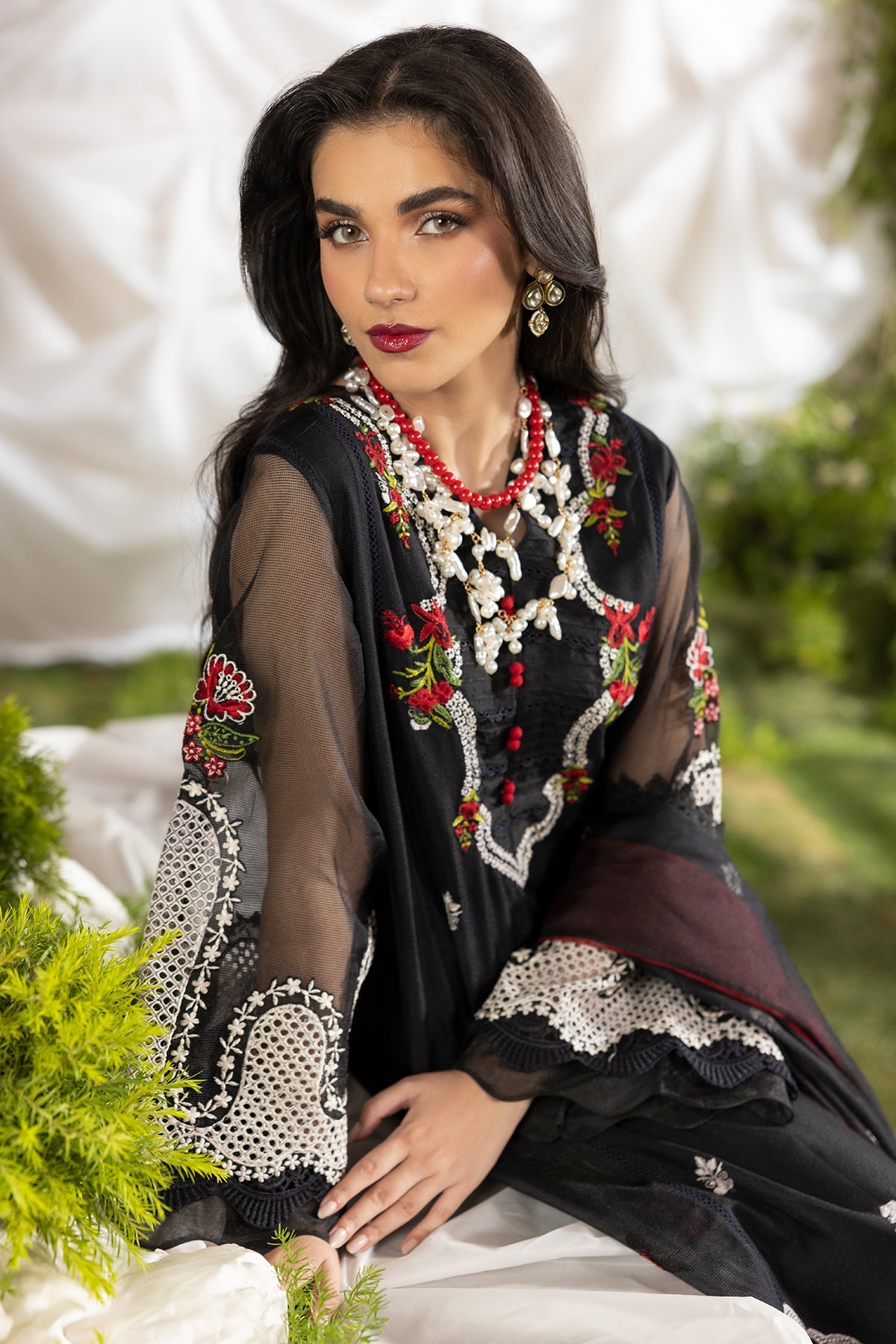 3-PC Embroidered  Cotton Net CMA-5-187