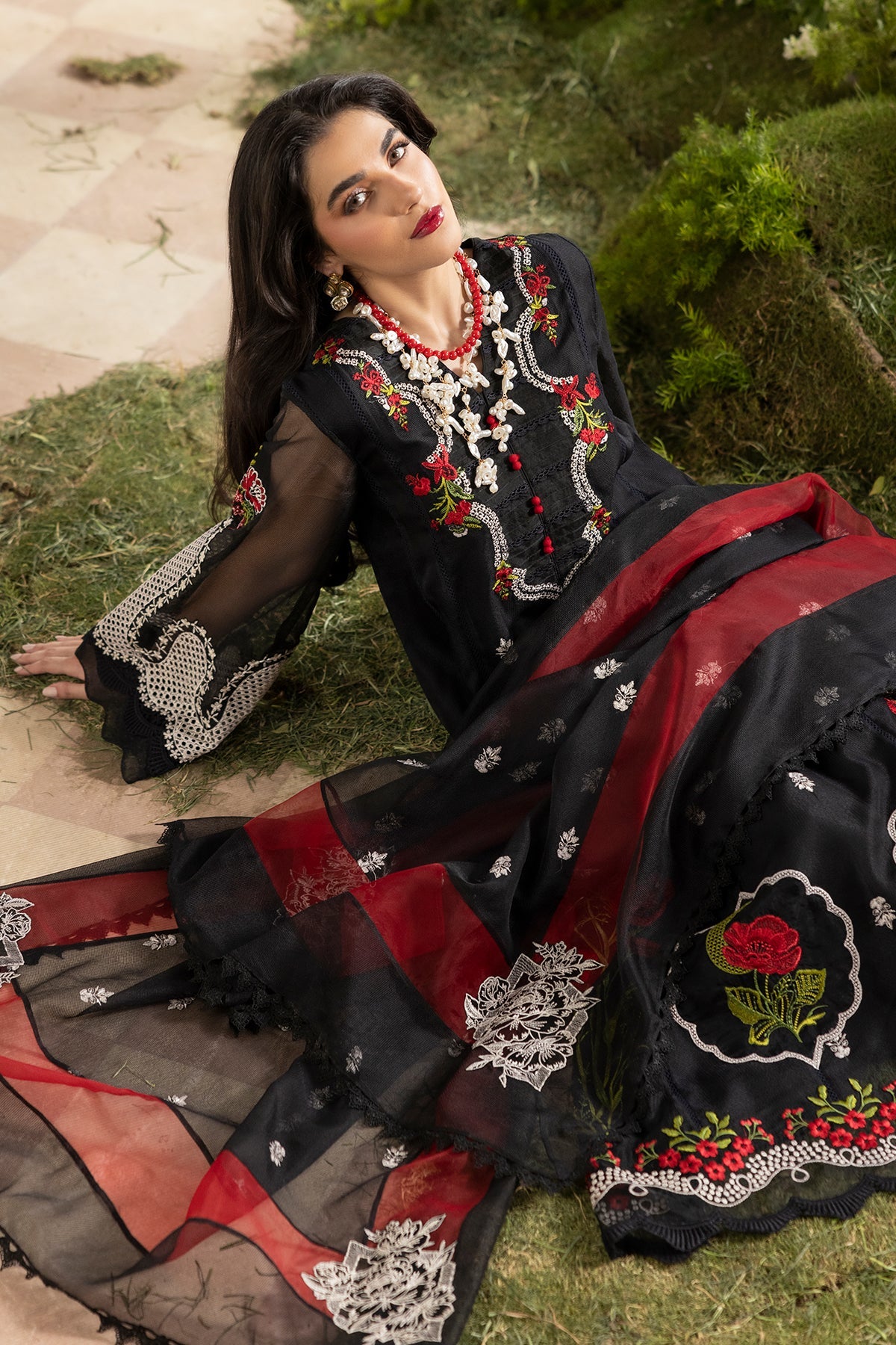 3-PC Embroidered  Cotton Net CMA-5-187