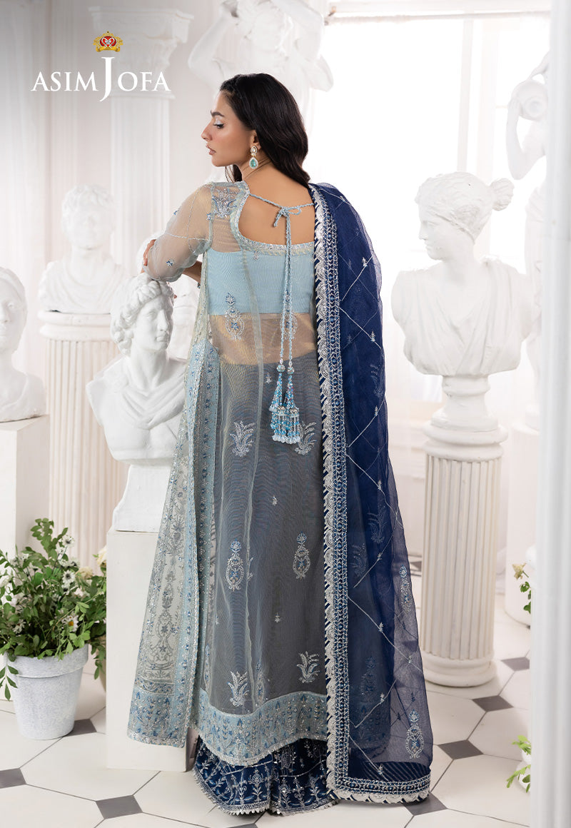AJIZL-05 EMBROIDERED ZARI CHECK NET UNSTITCHED 3 PCS