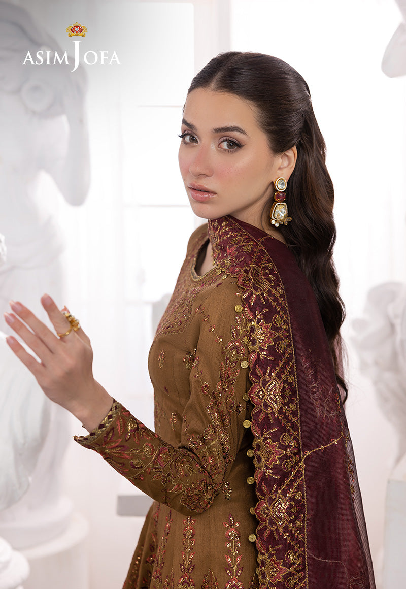 AJIZL-13 EMBROIDERED SPUN RAW SILK UNSTITCHED 3 PCS