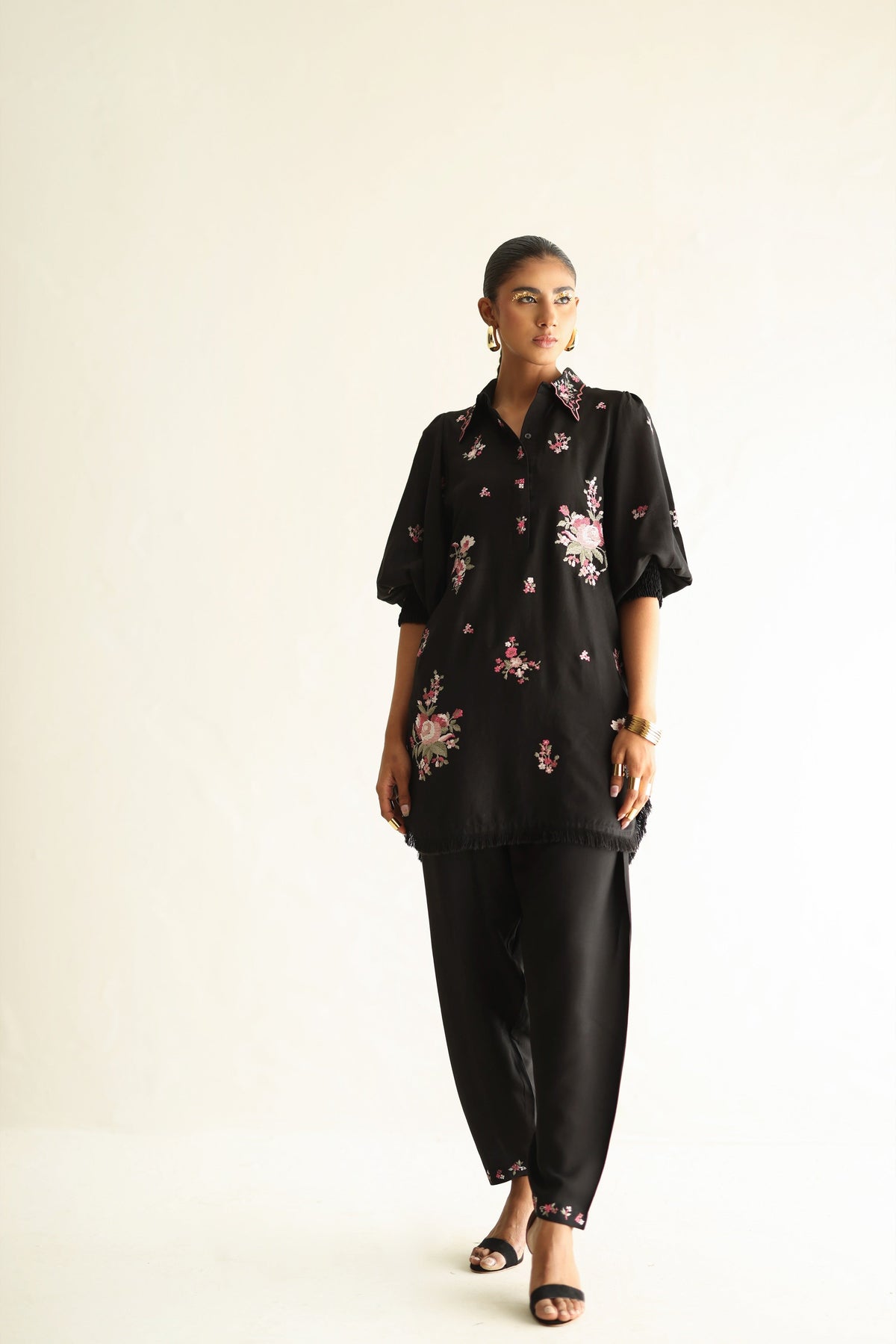 Inflorescence - Black Short Shirt & Shalwar