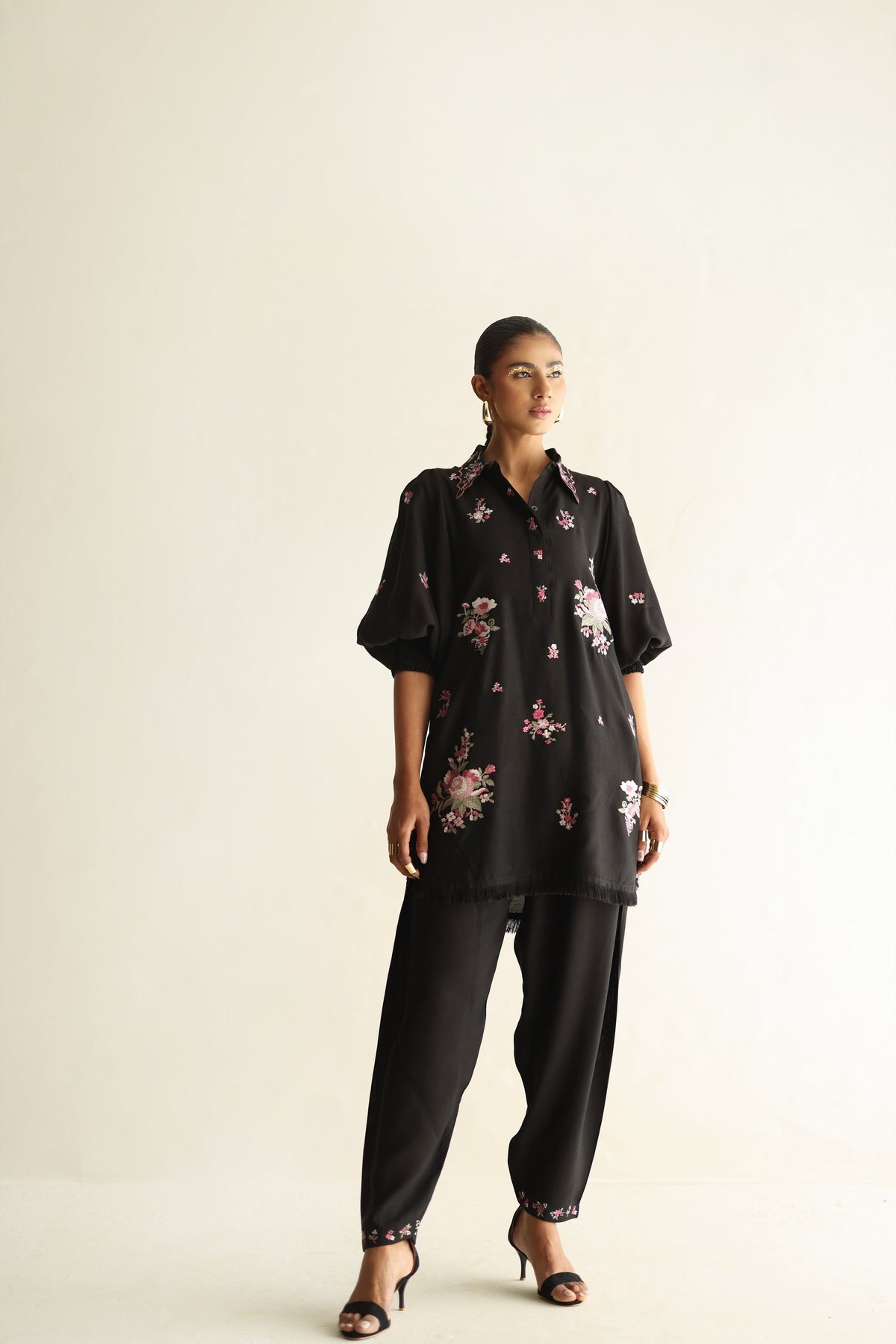 Inflorescence - Black Short Shirt & Shalwar