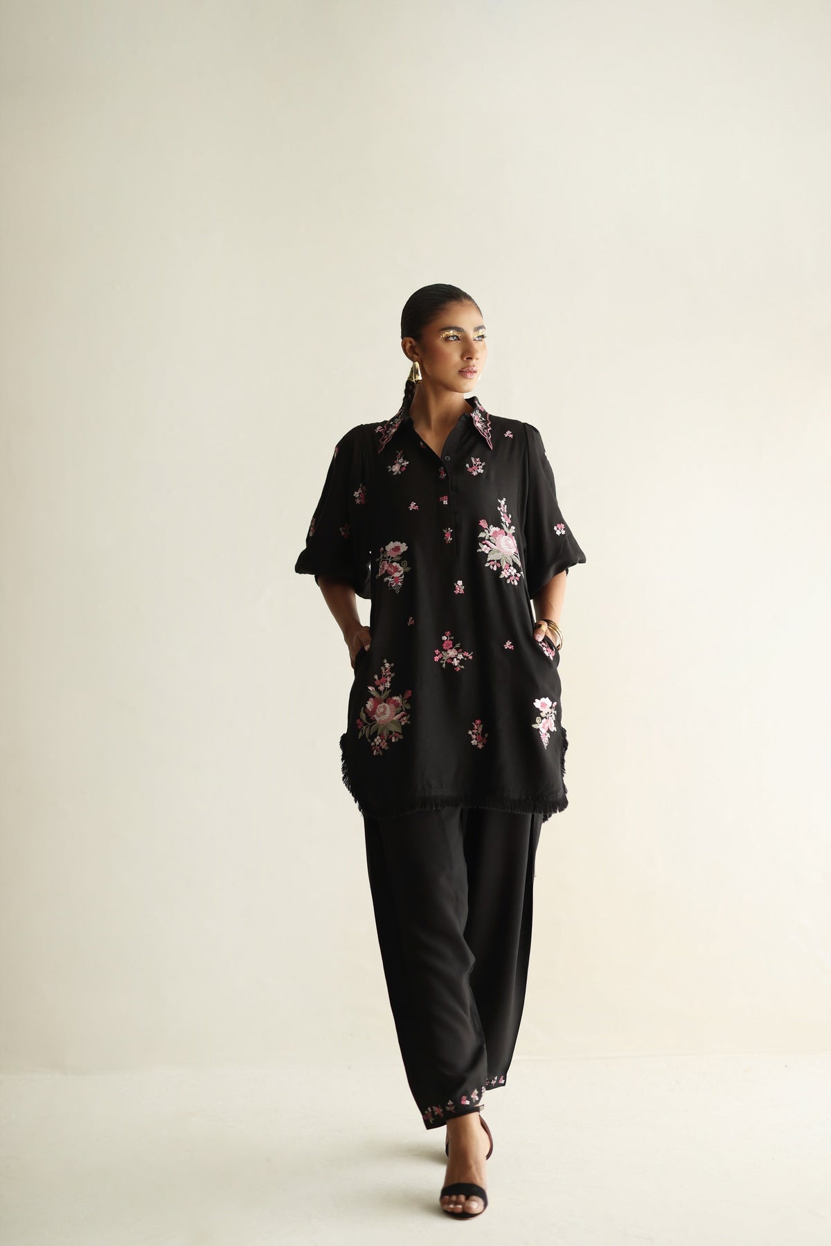 Inflorescence - Black Short Shirt & Shalwar