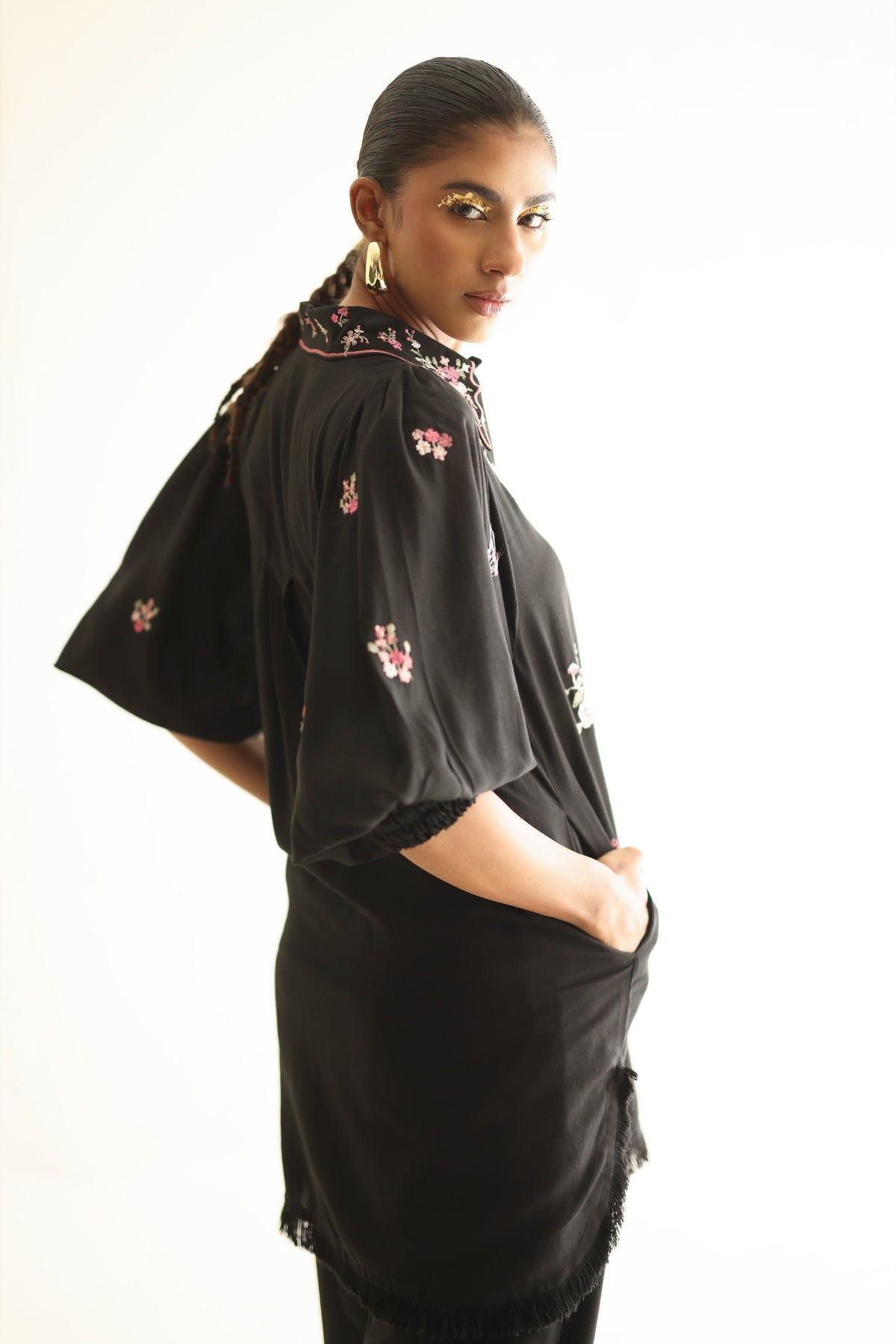 Inflorescence - Black Short Shirt & Shalwar