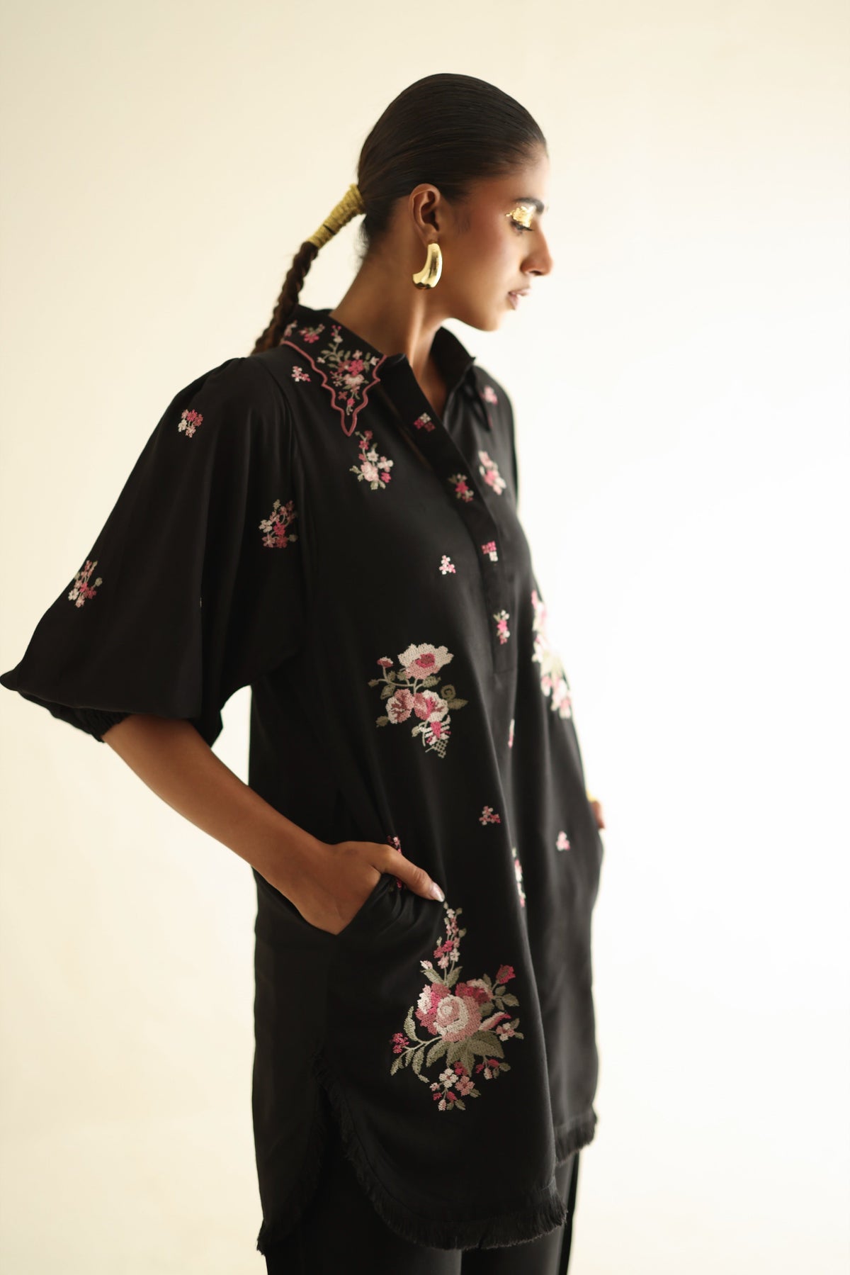 Inflorescence - Black Short Shirt & Shalwar
