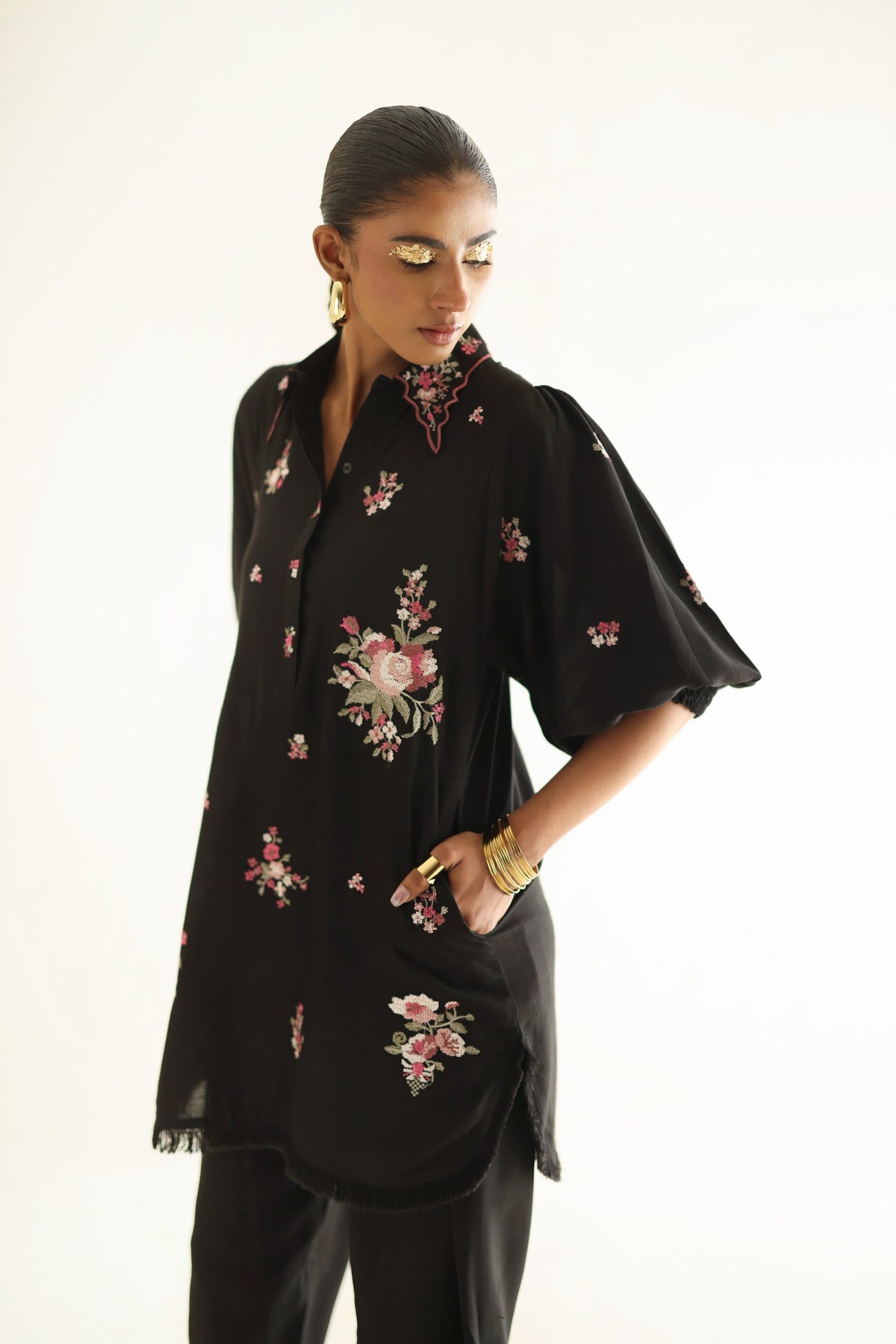 Inflorescence - Black Short Shirt & Shalwar