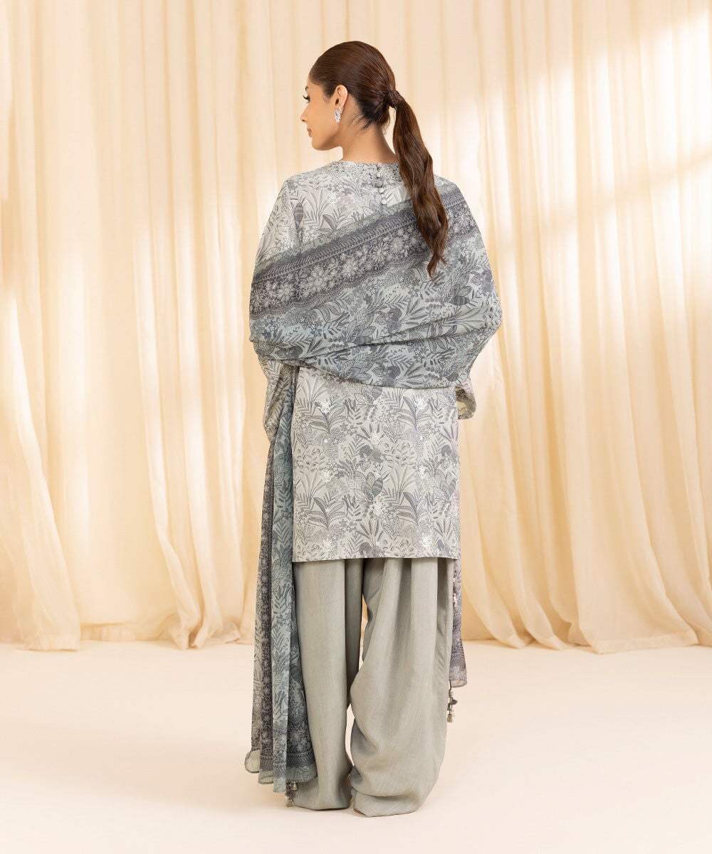 3 Piece -  Embroidered Silk Suit