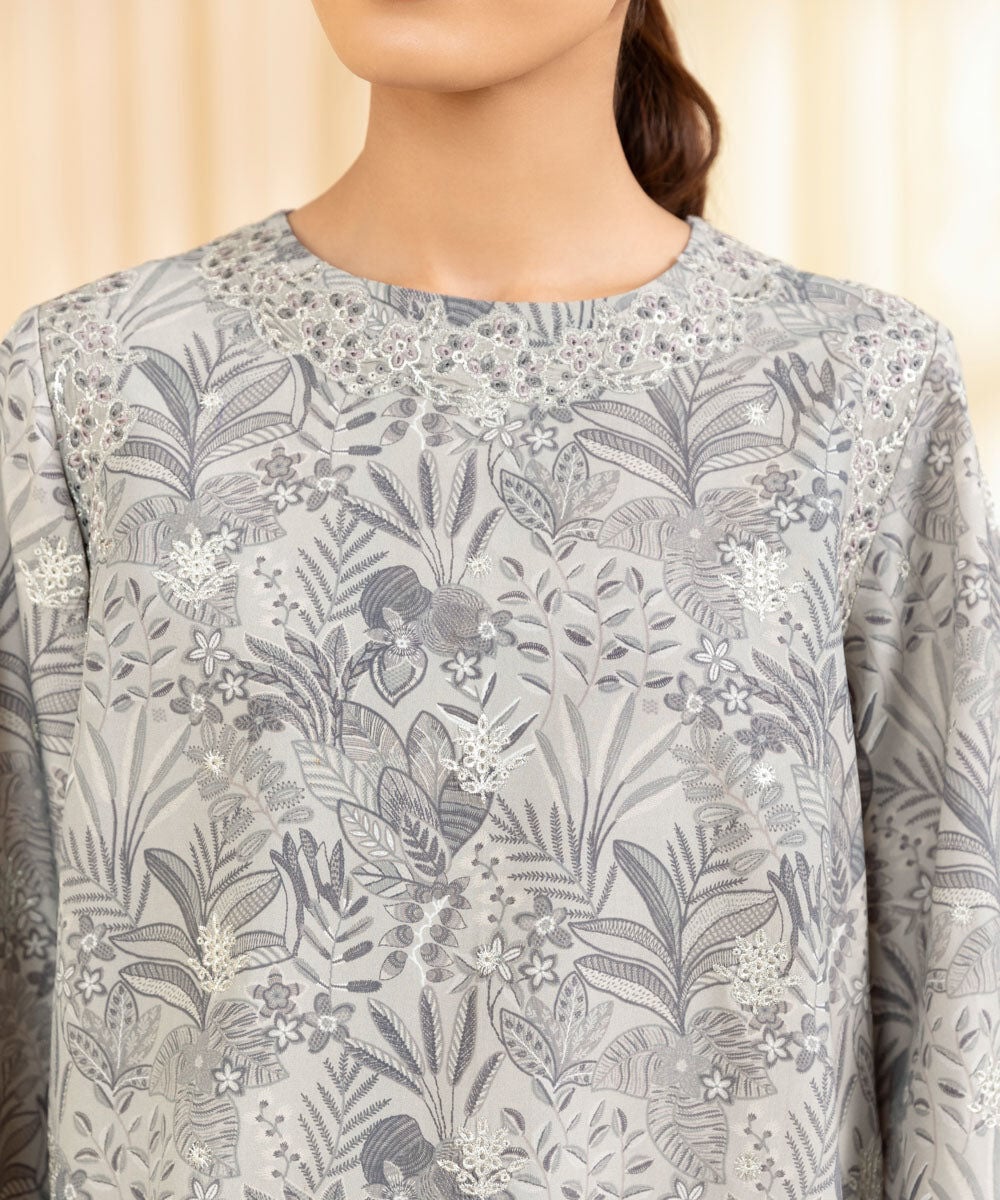 3 Piece -  Embroidered Silk Suit