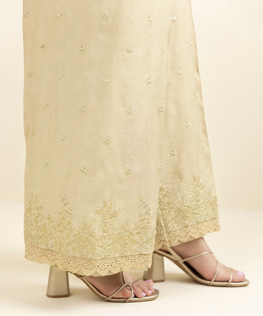 Embroidered Raw Silk Culottes