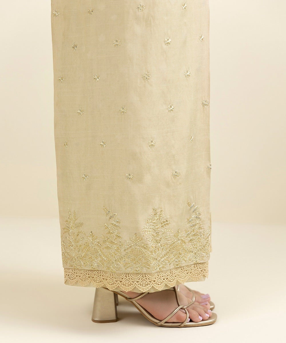 Embroidered Raw Silk Culottes