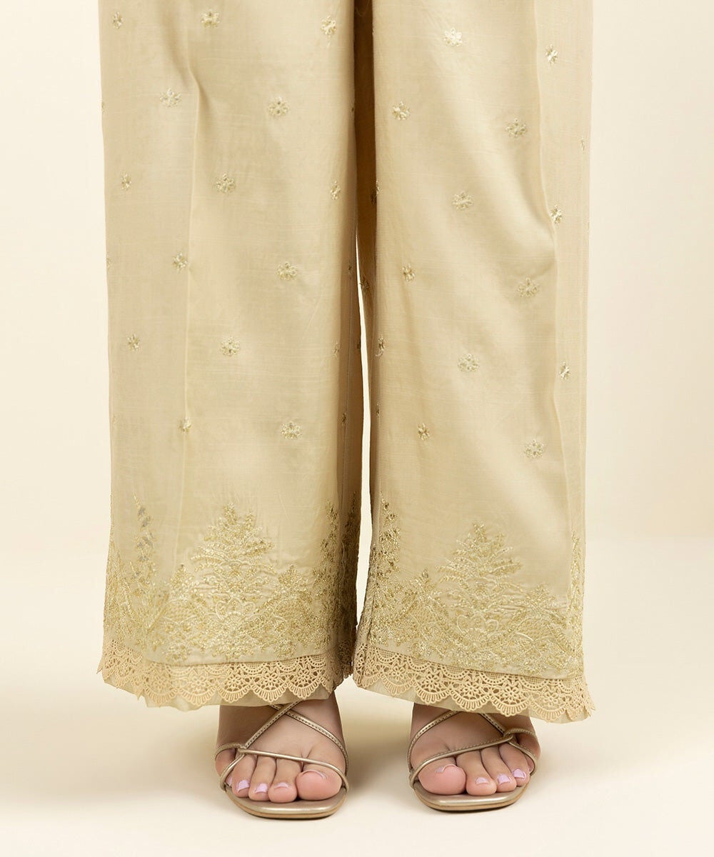 Embroidered Raw Silk Culottes