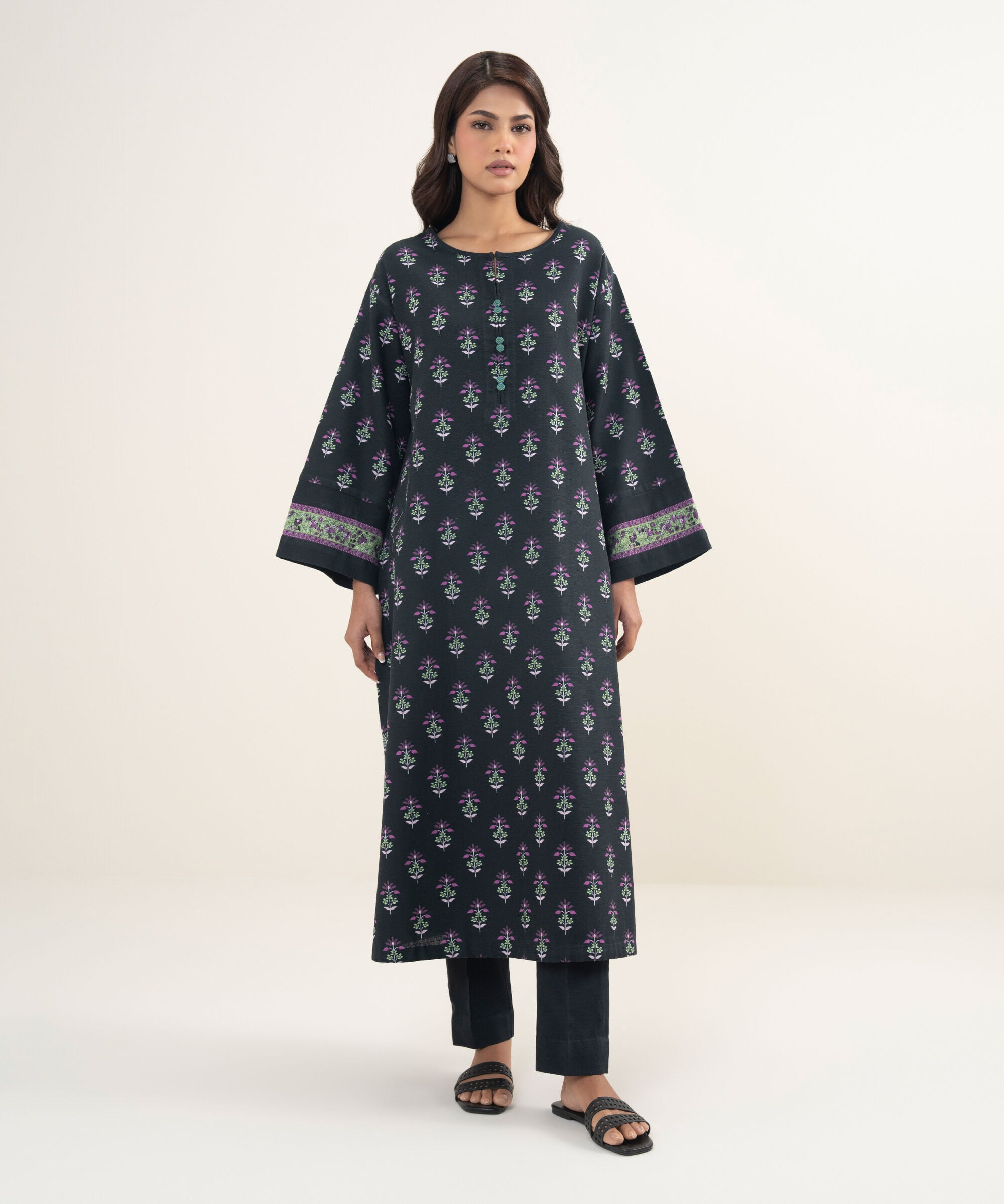 2 Piece - Printed Arabic Khaddar Suit