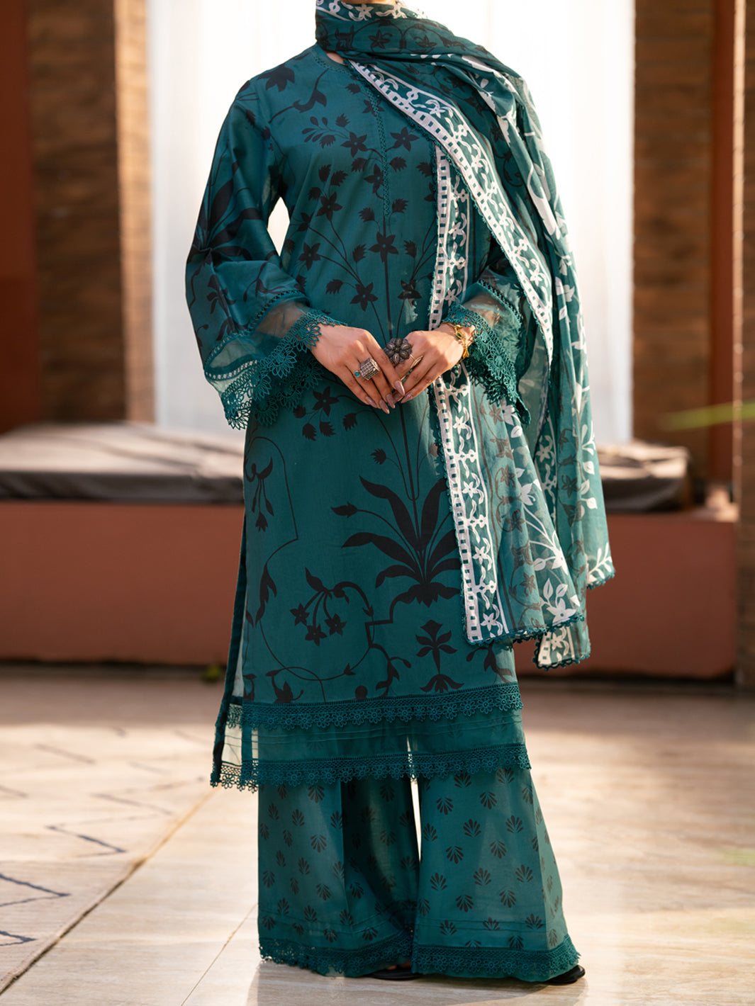 Teal Cotton 3Pc Stitched - AWP-3PS-929