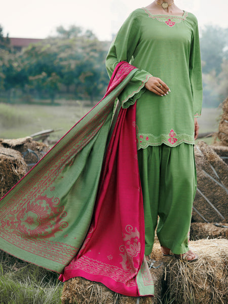 Parrot Green Cotton Slub Stitched 3Pc - AWP-3PS-970