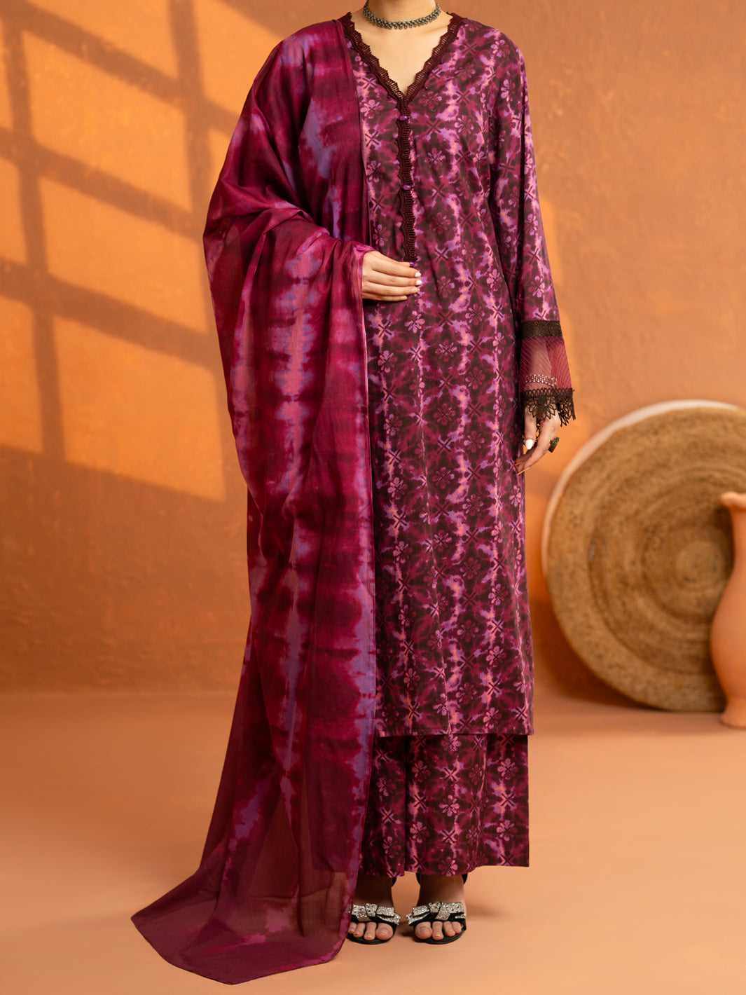 Plum Cambric 3Pc Stitched - AWP-3PS-934