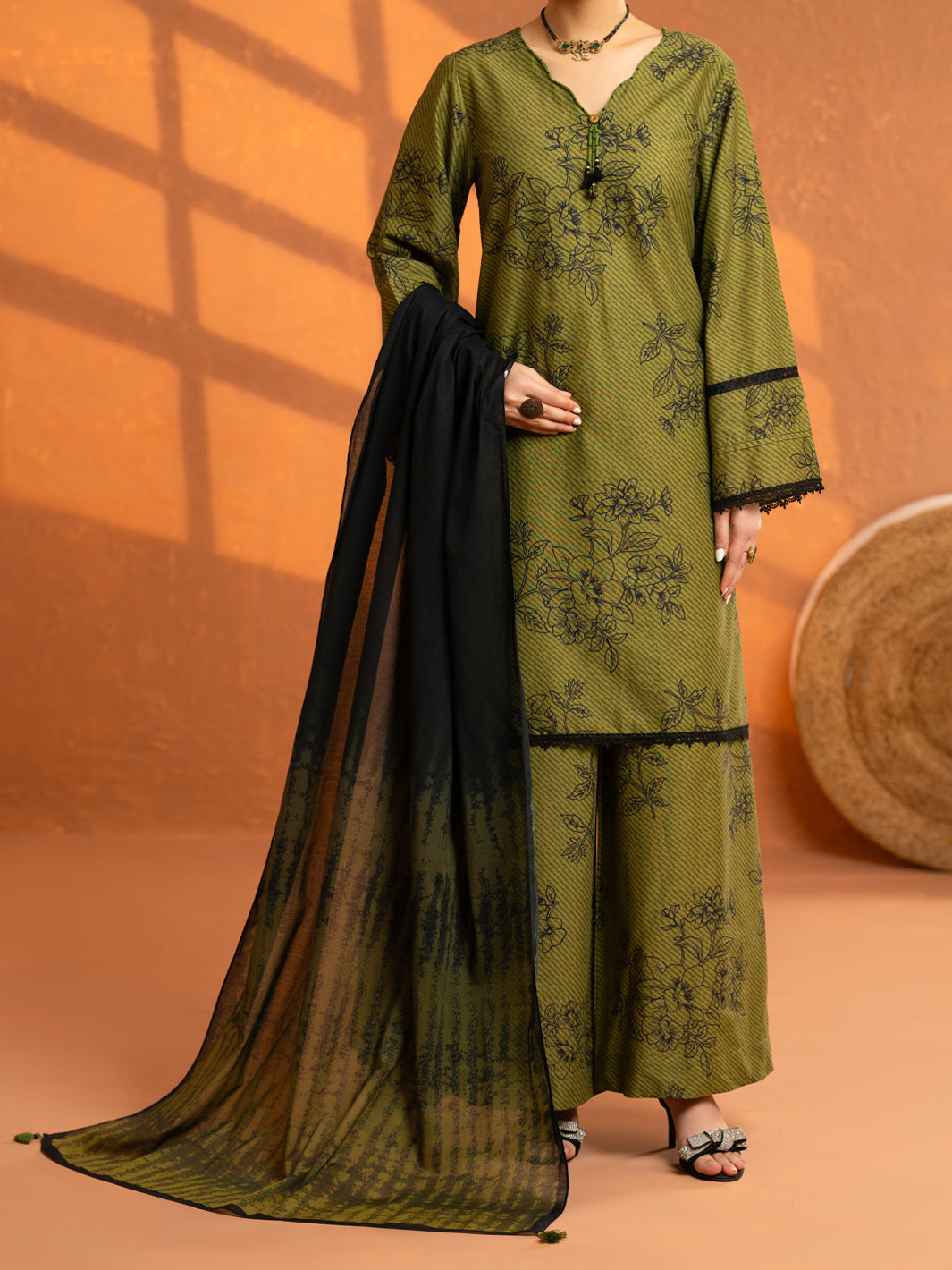 Green Cambric 3Pc Stitched - AWP-3PS-935
