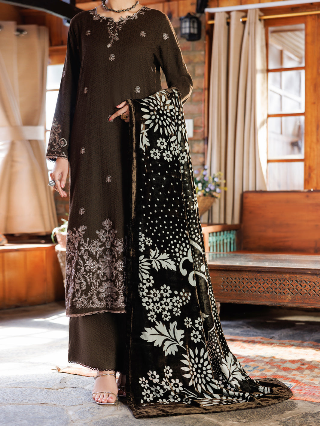 Brown Jacquard 3Pc Stitched - AWP-3PS-1025