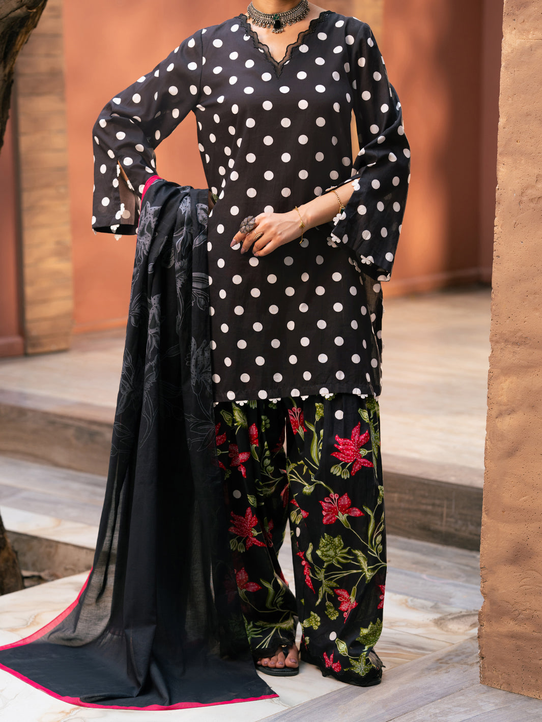 Black Cotton Cambric 3Pc Stitched - AWP-3PS-932