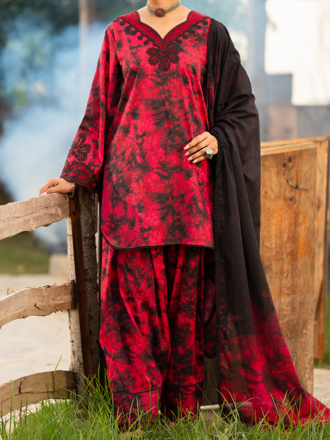 Fuchsia Cotton Cambric 3Pc Stitched - AWP-3PS-940