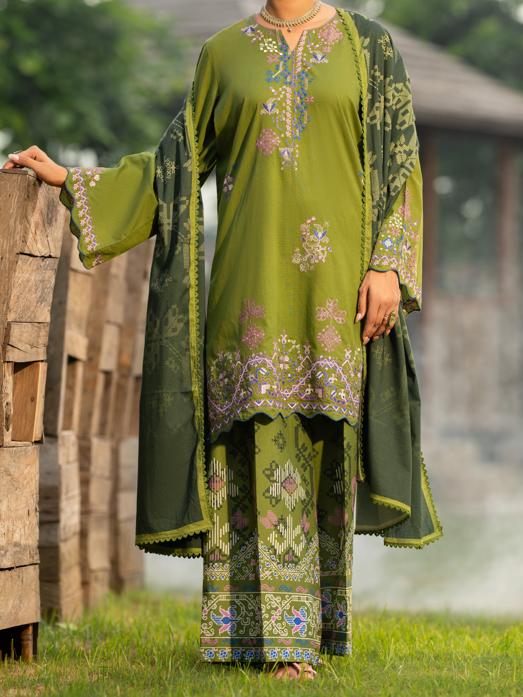 Lime Green Cotton Lawn 3Pc Stitched - AWP-3PS-956