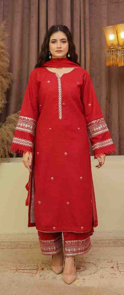 Red Noir 3 piece stitched Khaddar dress for women