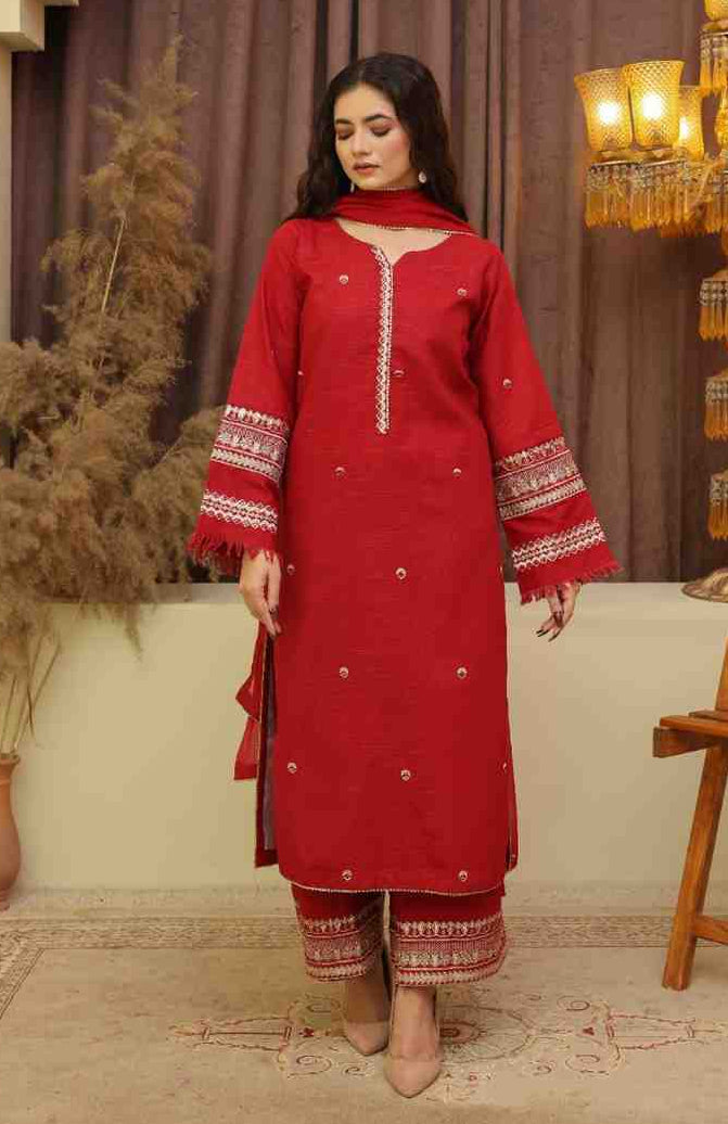 Red Noir 3 piece stitched Khaddar dress for women