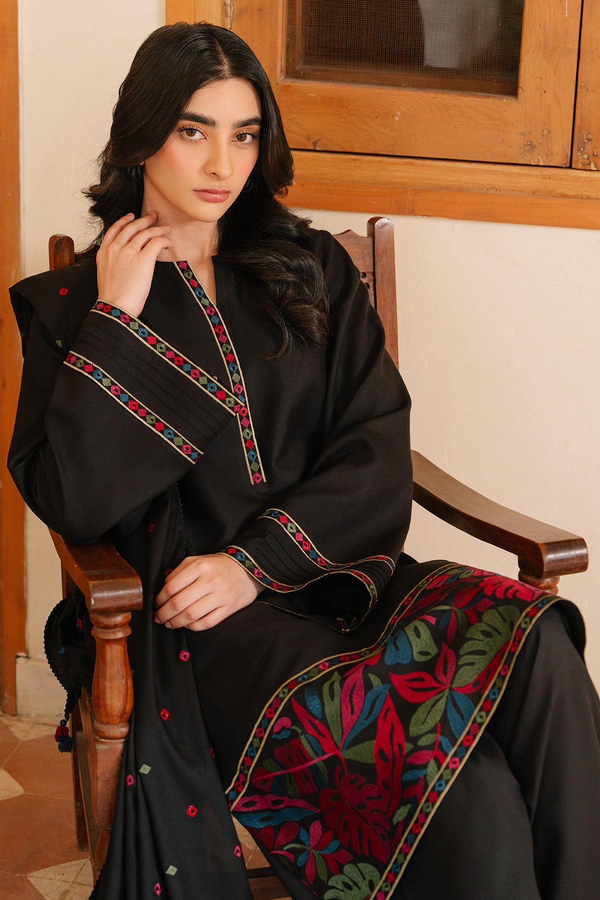 3PC Cotton Net Embroidered Suit