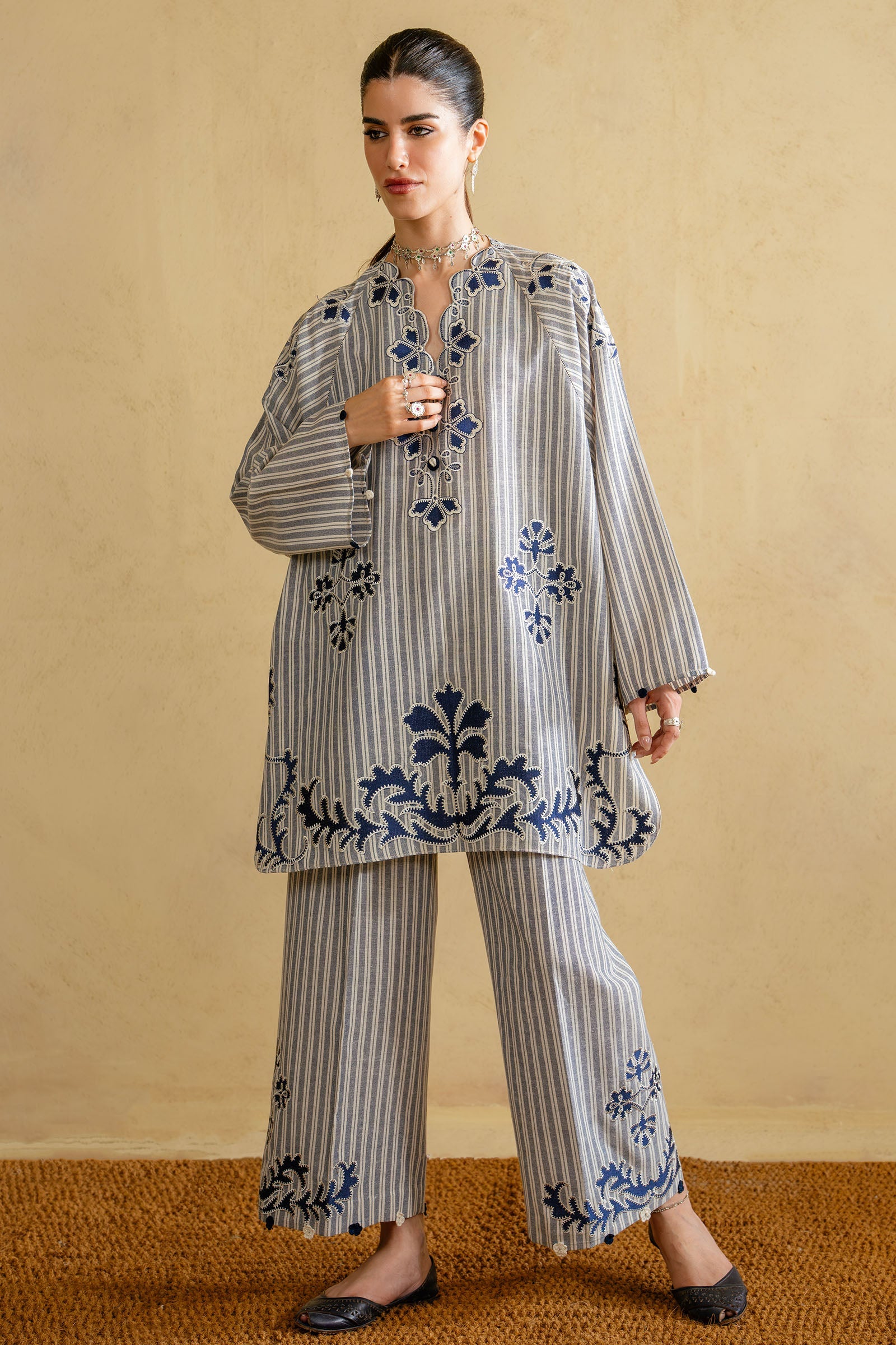 2 Piece - Embroidered Dobby Suit