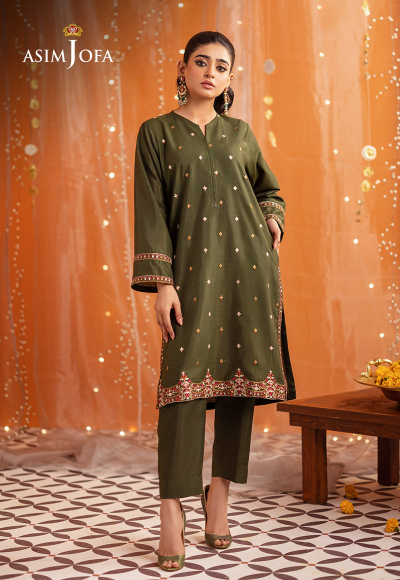 Ajtm-04 - 2 Pcs Embroidered Raw Silk 2 Pcs