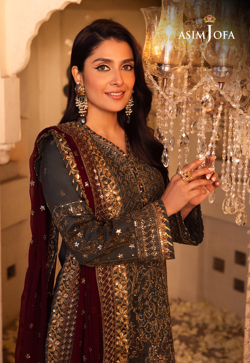 AJSHP-07 EMBROIDERED RAW SILK STITCHED 3 PCS