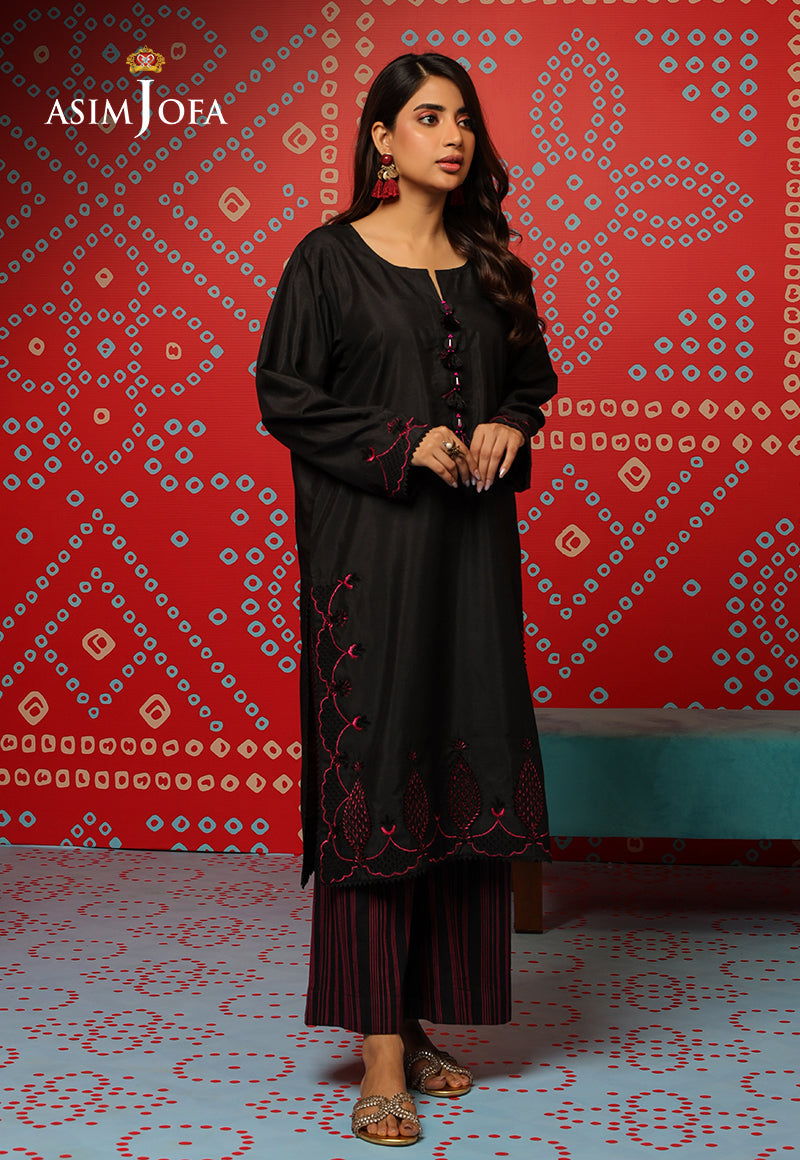 Ajtm-05 - 2 Pcs Embroidered Raw Silk 2 Pcs