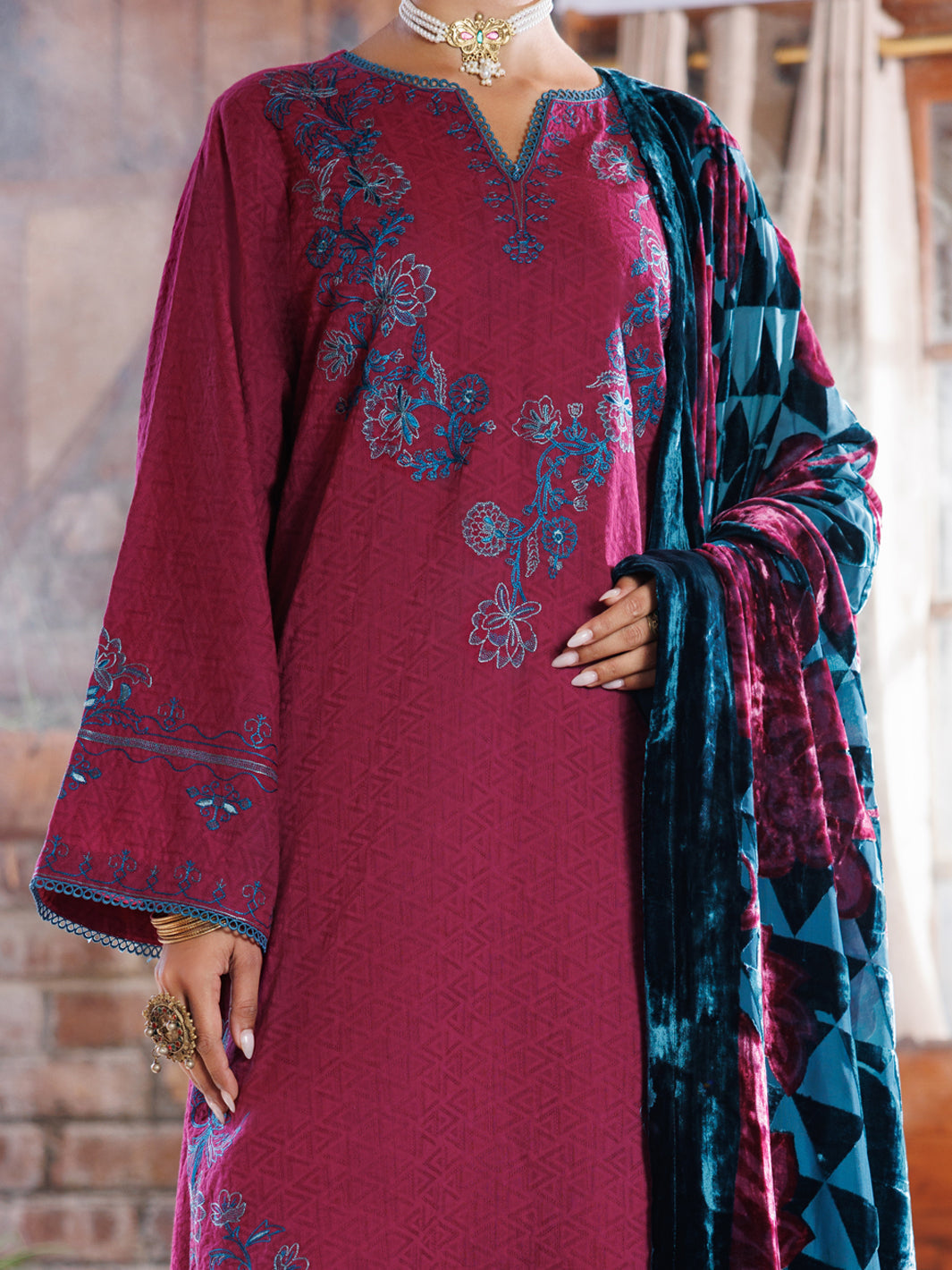 Purple Self Jacquard 3Pc Stitched - AWP-3PS-1026