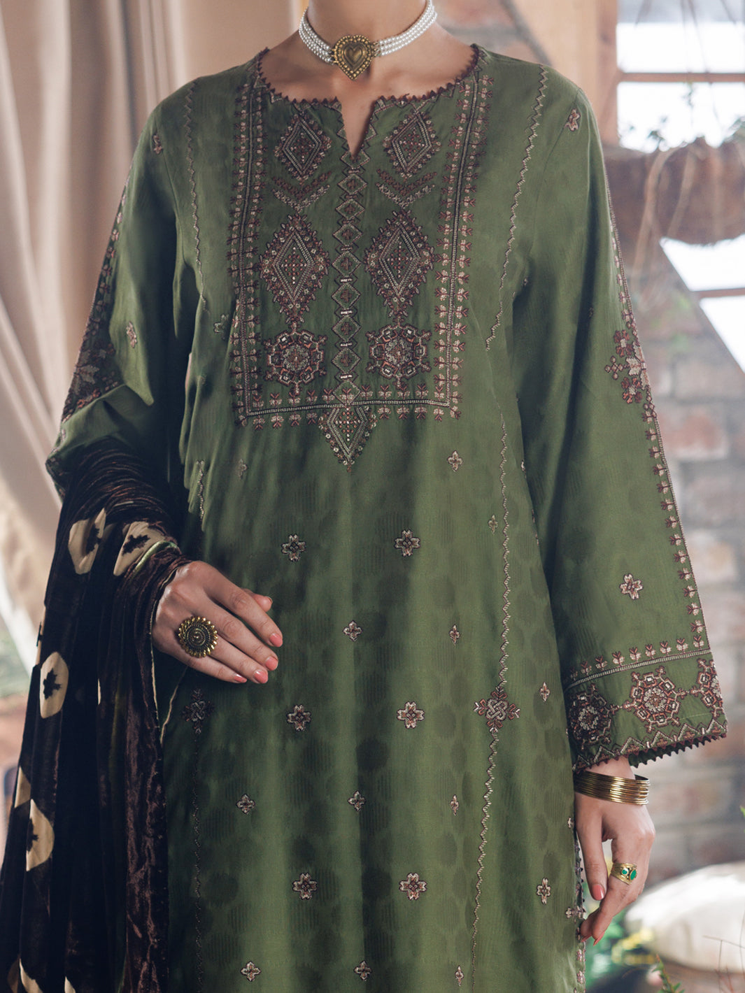 Light Green Self Jacquard 3Pc Stitched - AWP-3PS-1027