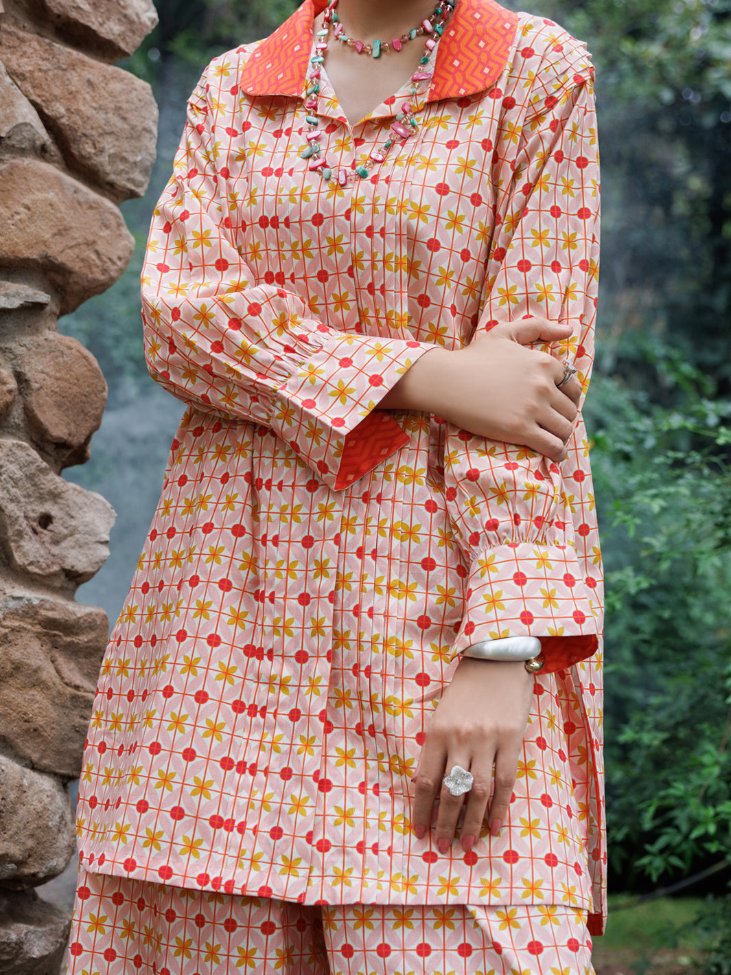 Peach Cotton Co-Ord Set - AWP-2PS-SLKS-1056