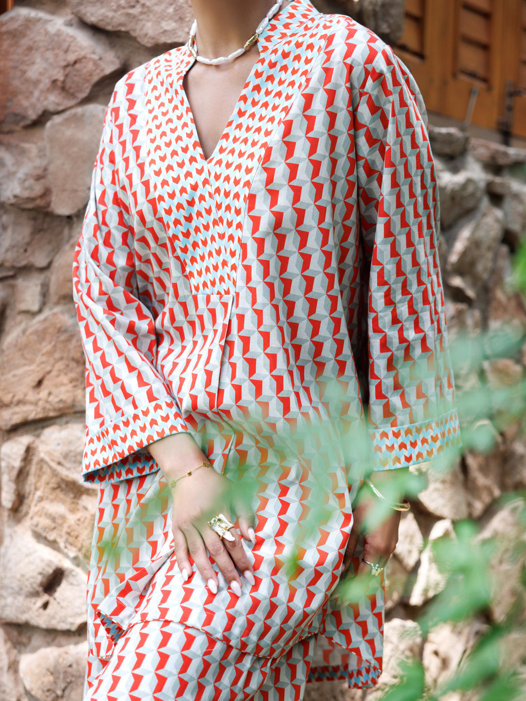 Red Cotton Co-Ord Set - AWP-2PS-SLKS-1057