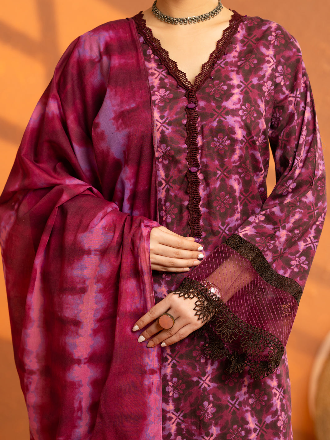 Plum Cambric 3Pc Stitched - AWP-3PS-934