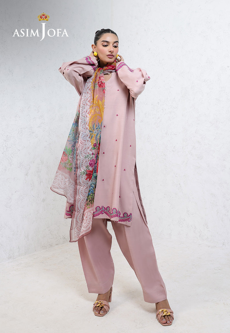 Ajpb-238 Embroidered Raw Silk Stitched 3Pcs