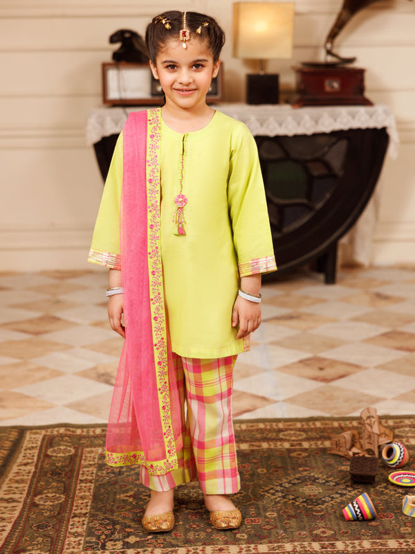Parrot Green Dyed Formal 3Pc Stitched - ALGR-3PS-LS-027