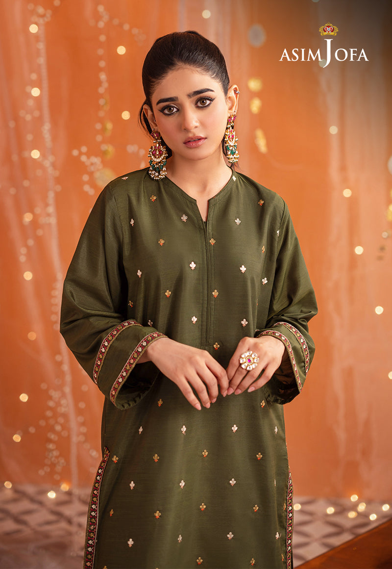 Ajtm-04 - 2 Pcs Embroidered Raw Silk 2 Pcs