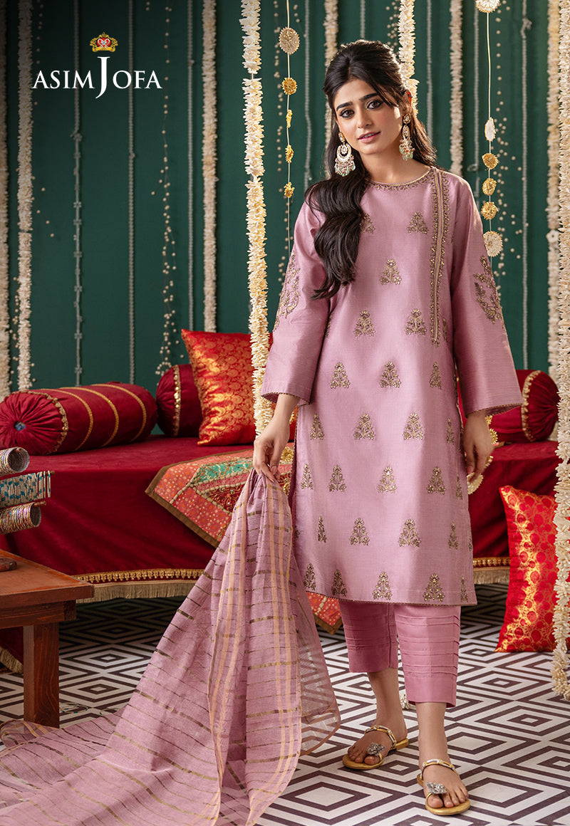 Ajtm-19 - 3 Pcs Embroidered Cotton Net 3 Pcs