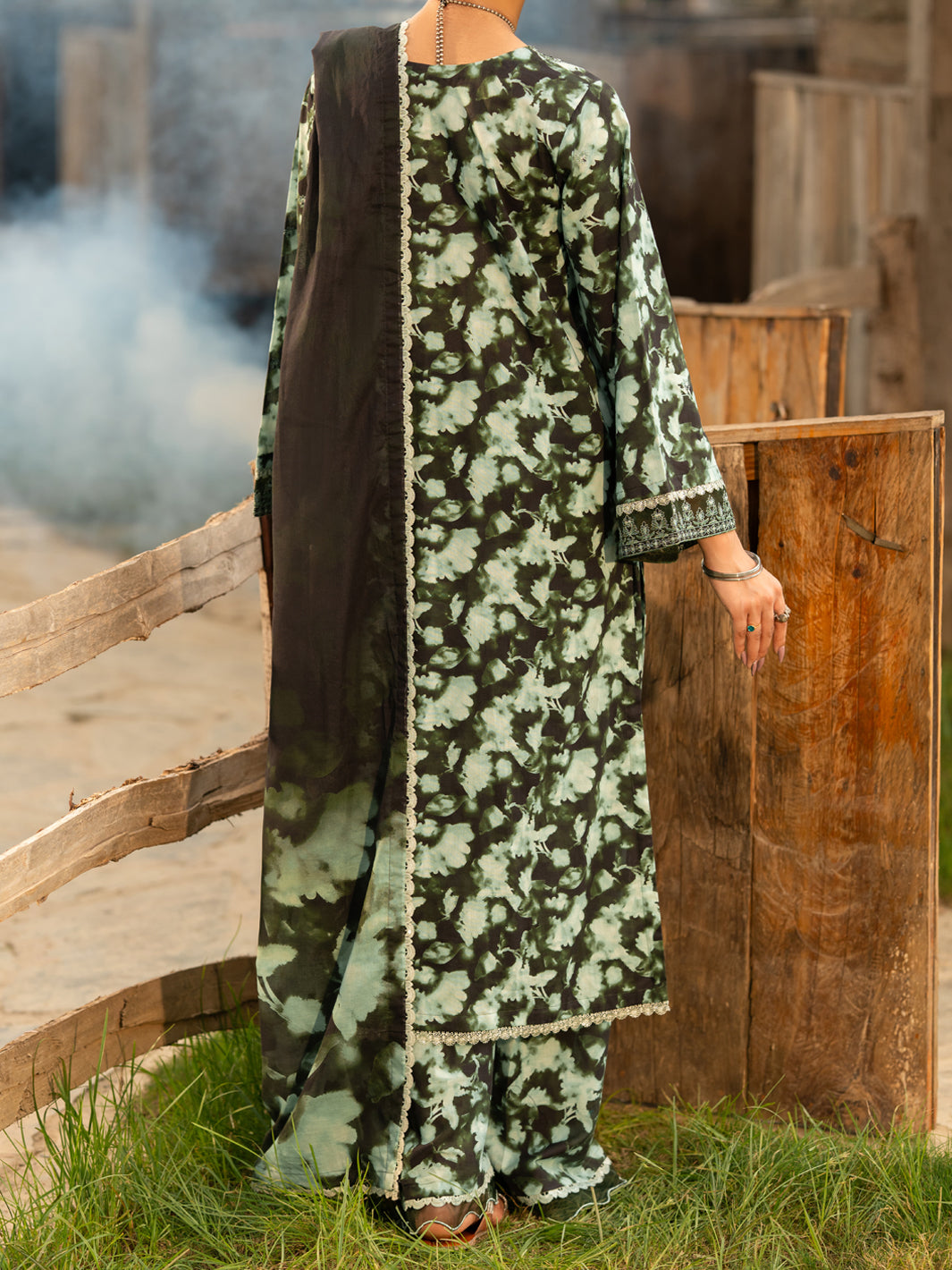Green Cotton Cambric 3Pc Stitched - AWP-3PS-938