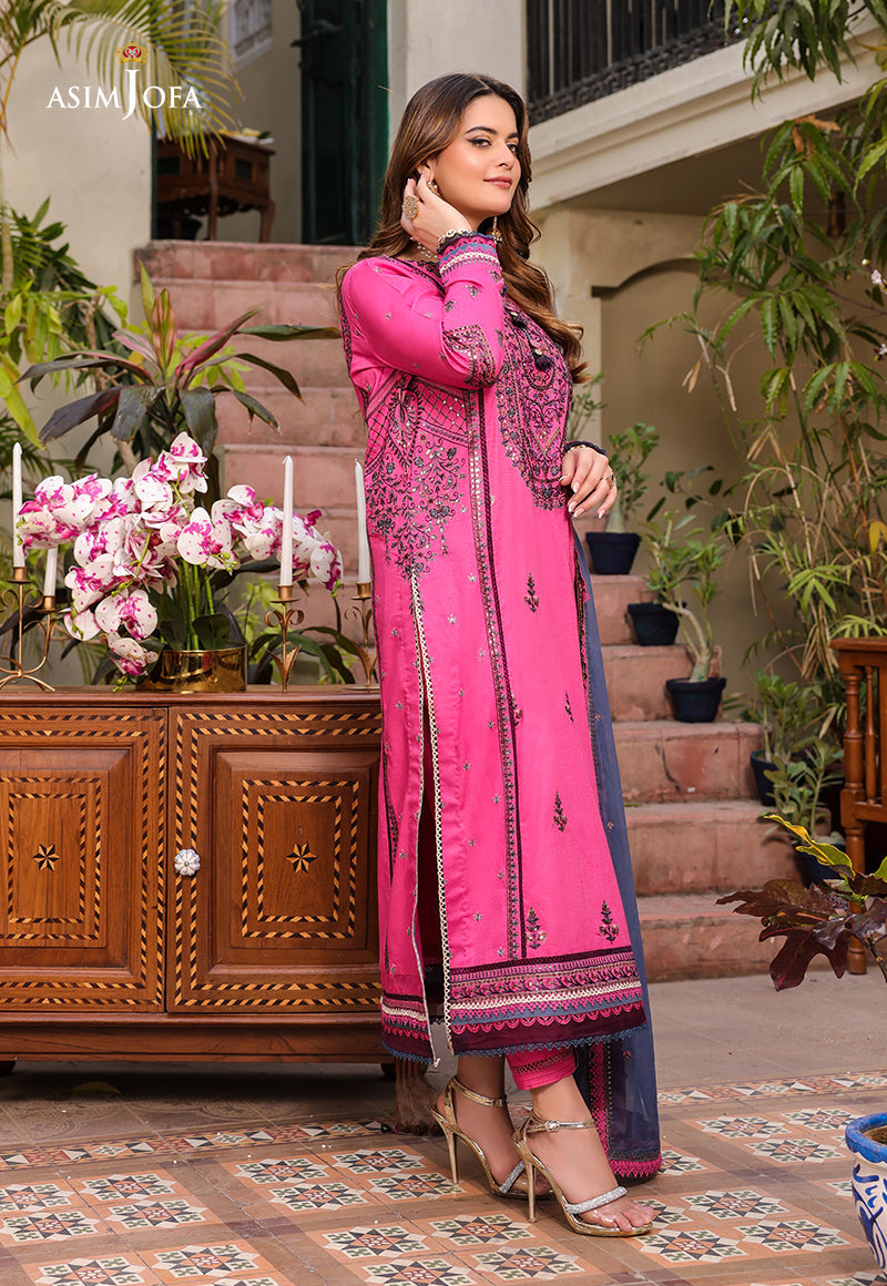 AJZB-19 DESIGNERS STITCHED EMBROIDERED CAMBRIC 3 PCS