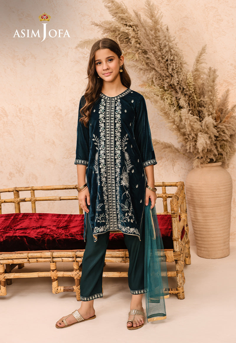 Ajkv-07 Embroidered Velvet 3 Pcs