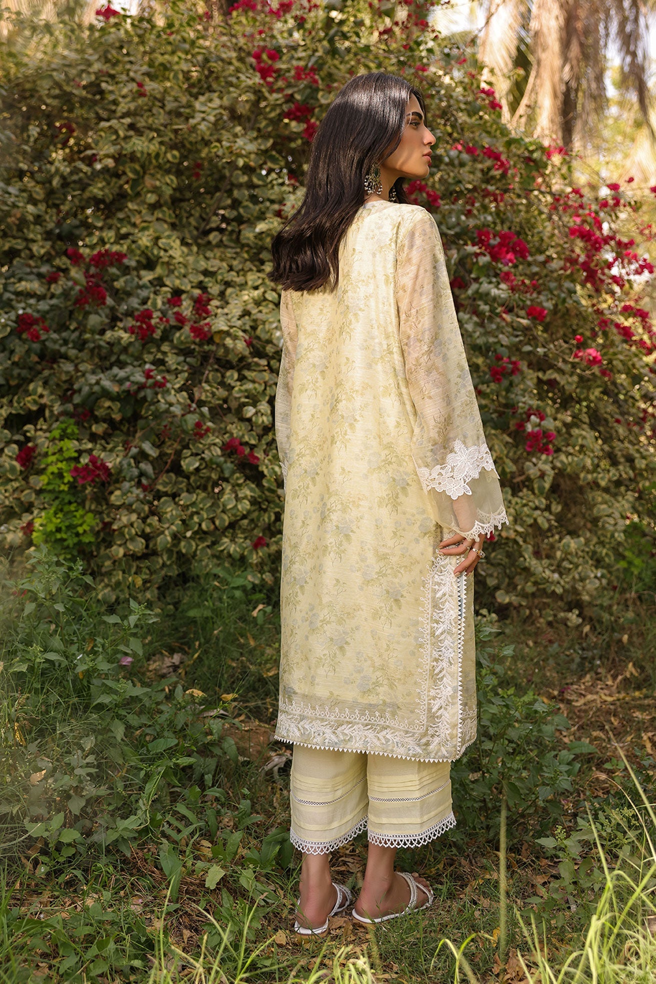 DA-2136 LEMON 2PCS  EMBROIDERED KURTA WITH TROUSER