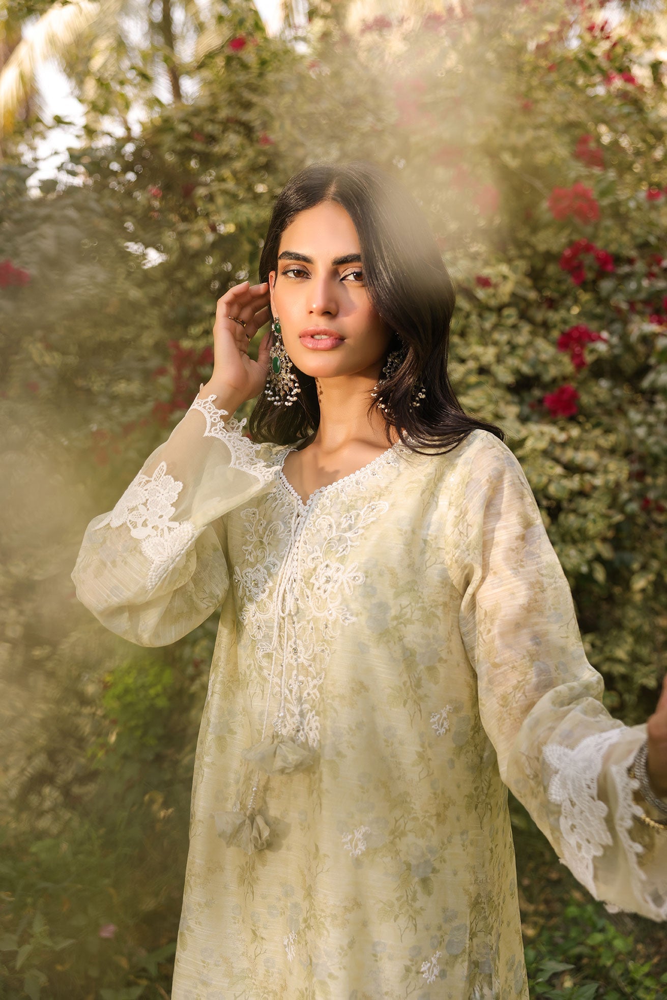 DA-2136 LEMON 2PCS  EMBROIDERED KURTA WITH TROUSER