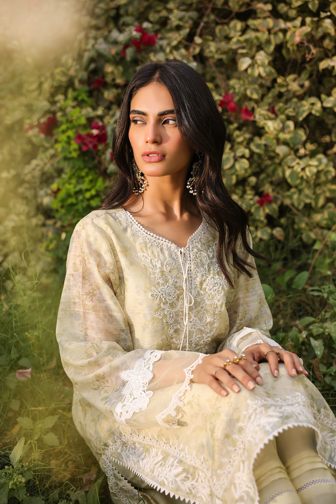 DA-2136 LEMON 2PCS  EMBROIDERED KURTA WITH TROUSER