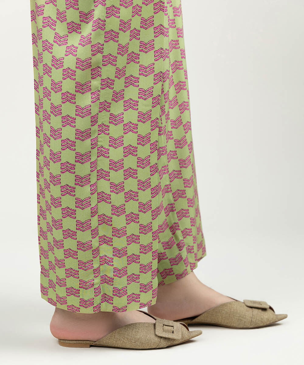 Printed Linen Straight Pants