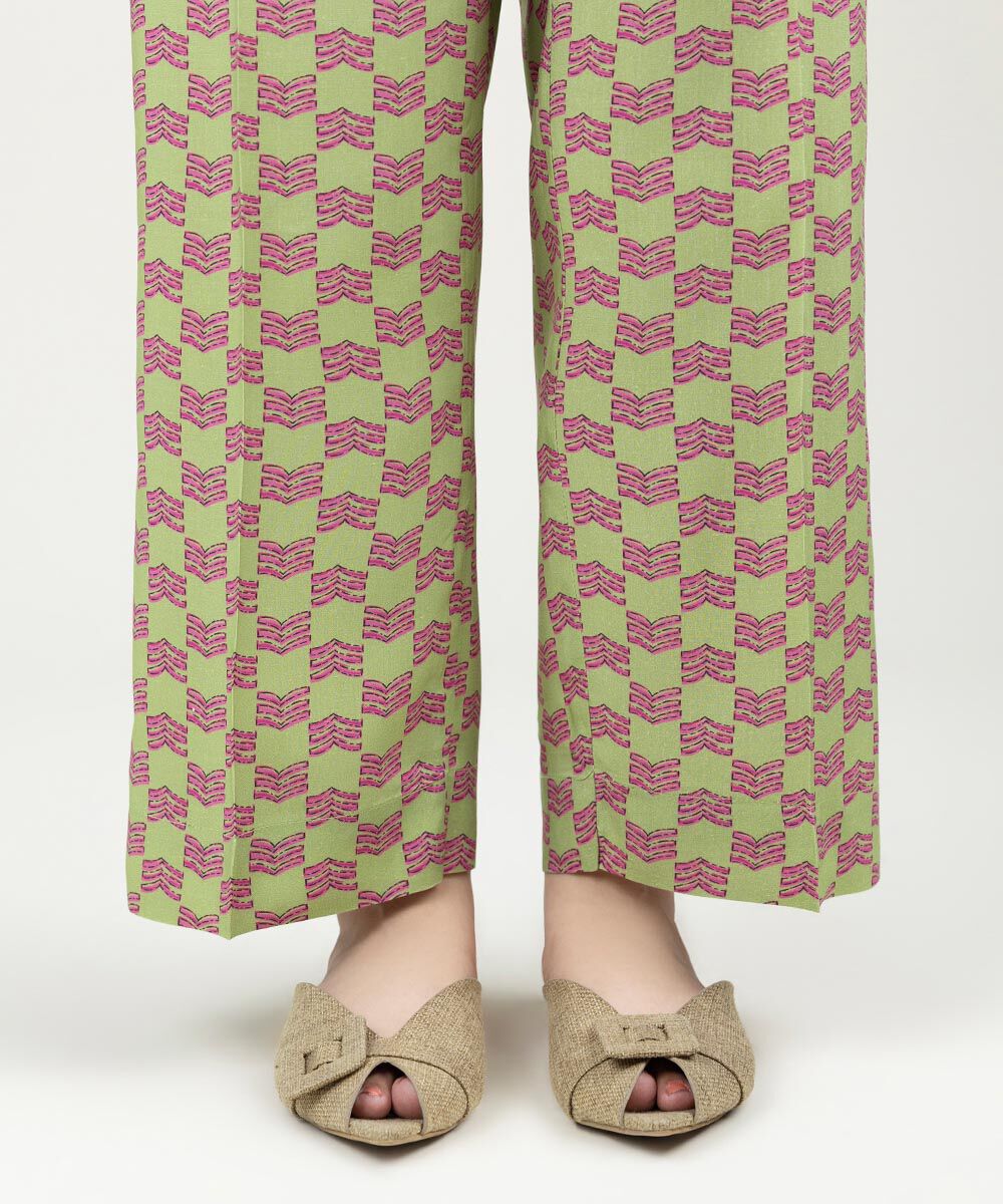 Printed Linen Straight Pants
