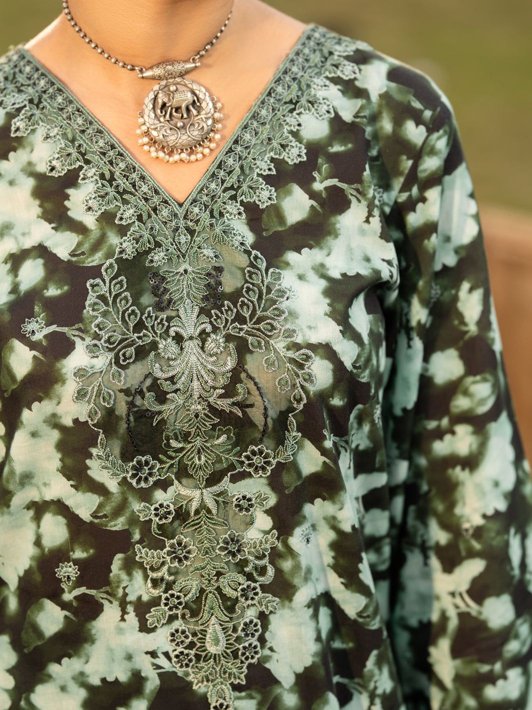 Green Cotton Cambric 3Pc Stitched - AWP-3PS-938